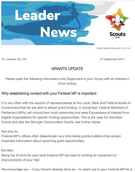 Grants Update - 27 September 2021